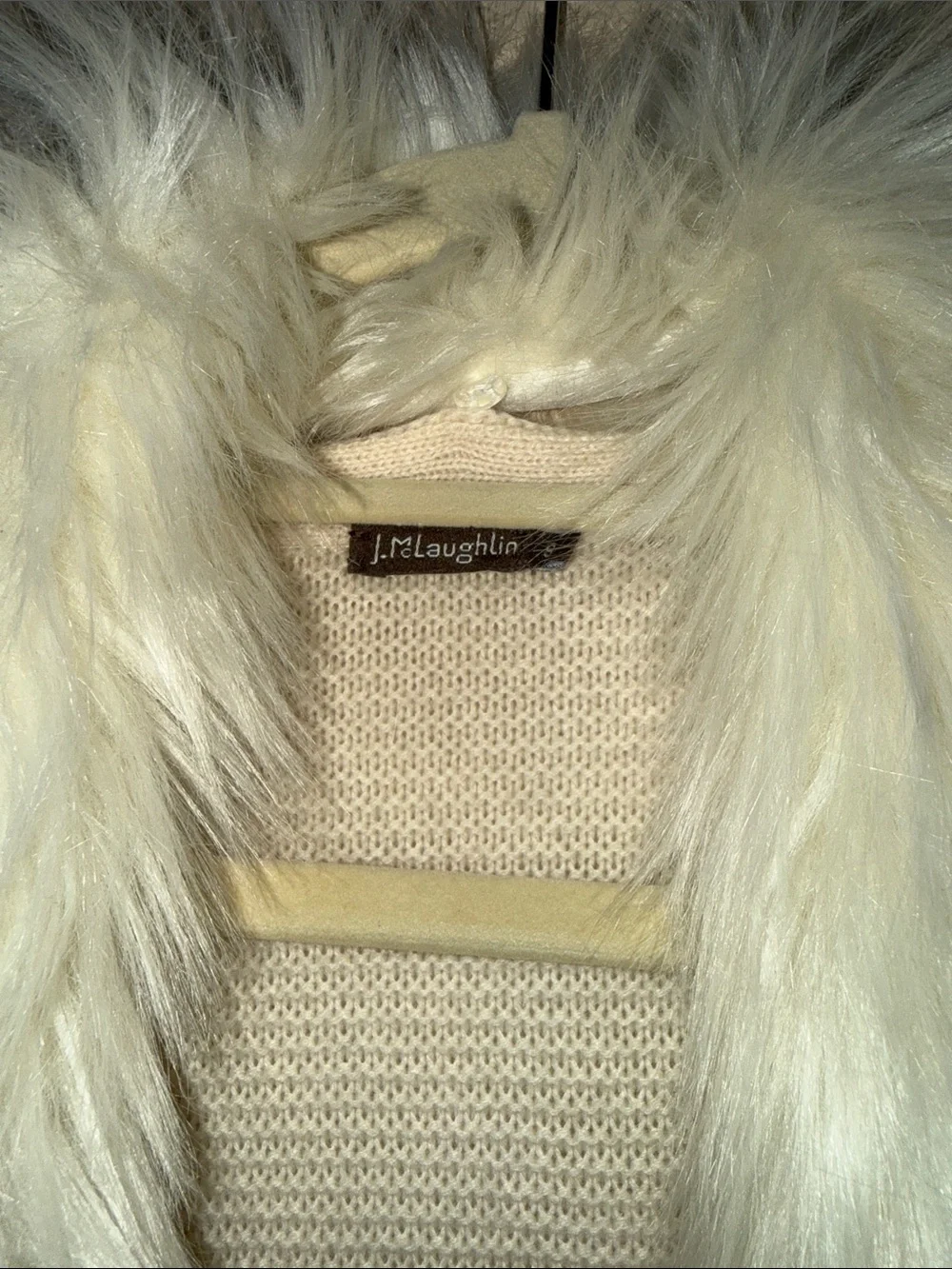 J. McLaughlin Cream Faux-Fur Trim Open Front Cardigan size small